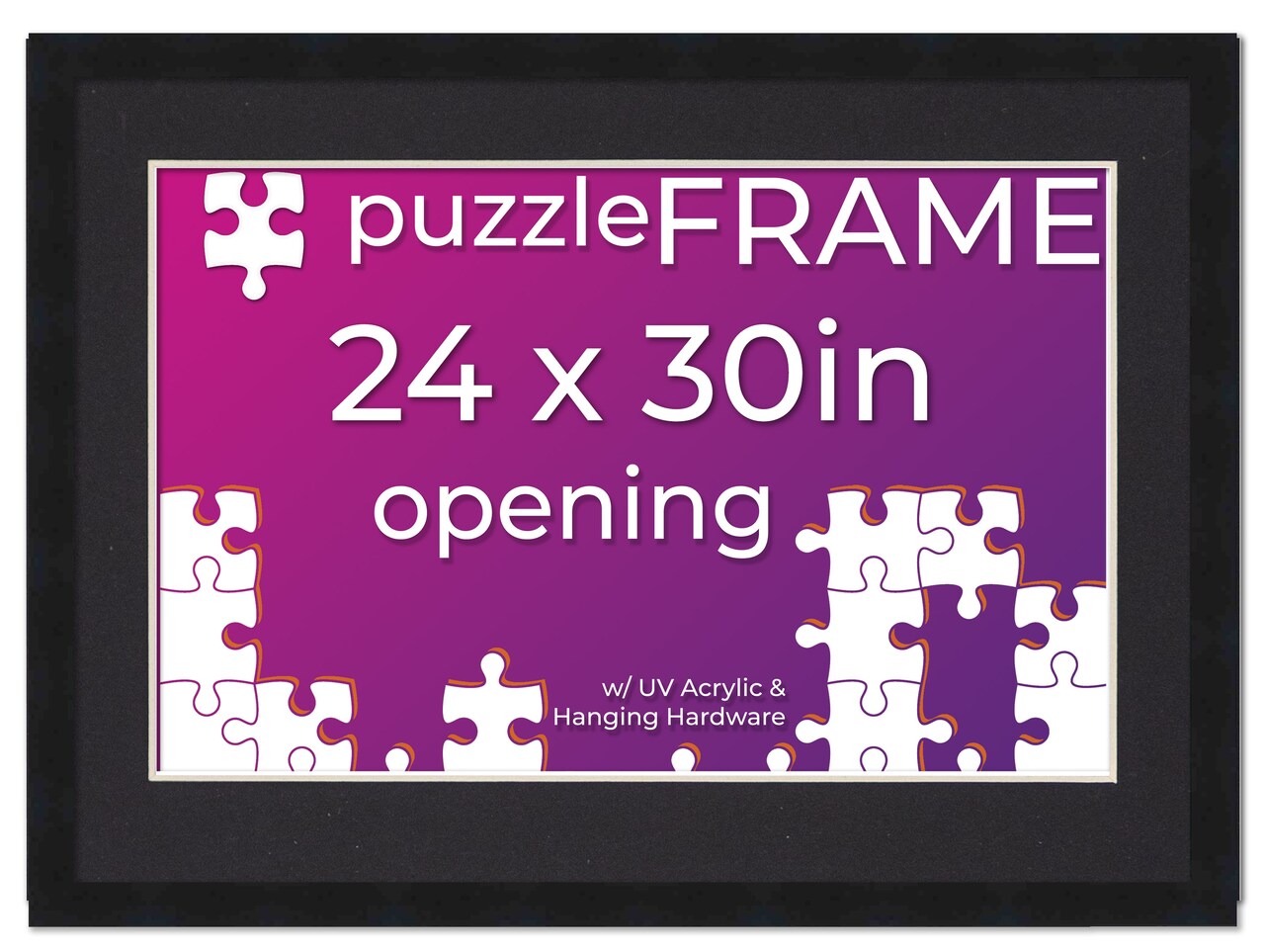 Black Wood Puzzle Frame Kit with Glue Sheets, Black Mat, Backing, UV Acrylic - Available in 20 Popular Sizes